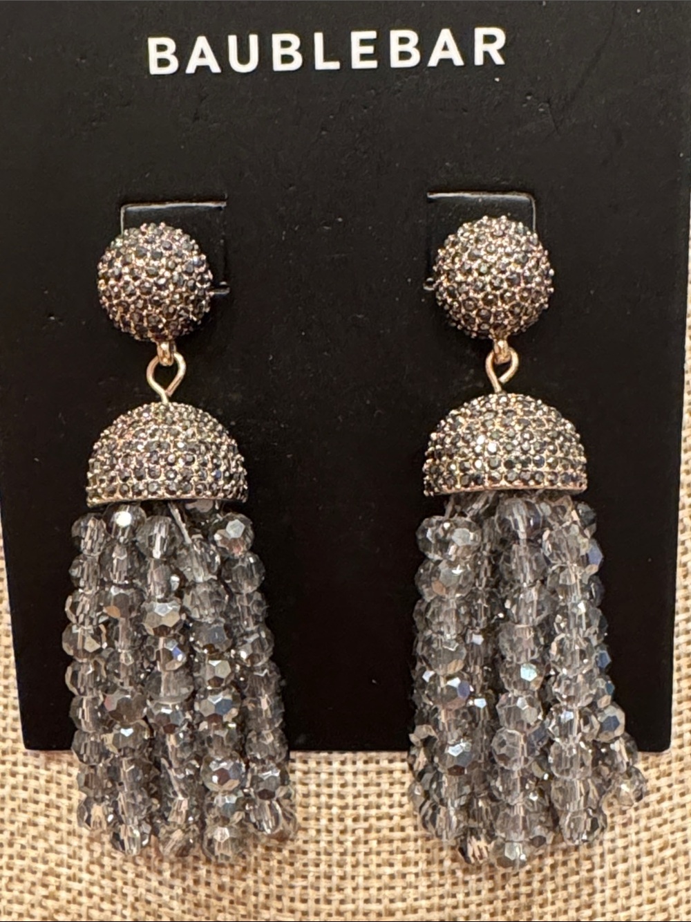 BaubleBar Gray Crystal Tassel Drop Earrings